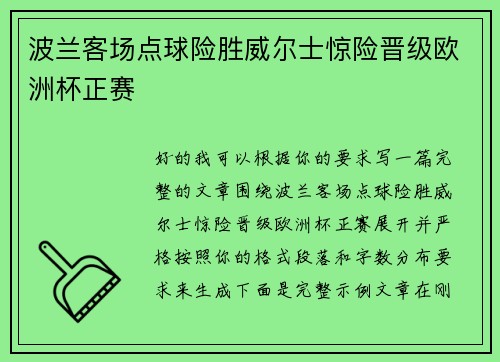 波兰客场点球险胜威尔士惊险晋级欧洲杯正赛 波兰客场点球险胜威尔士惊险晋级欧洲杯正赛